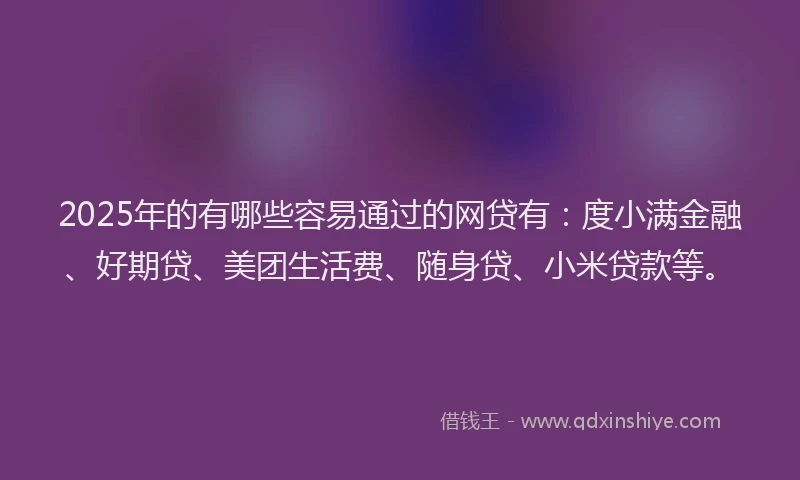 2025年的有哪些容易通过的网贷有：度小满金融、好期贷、美团生活费、随身贷、小米贷款等。