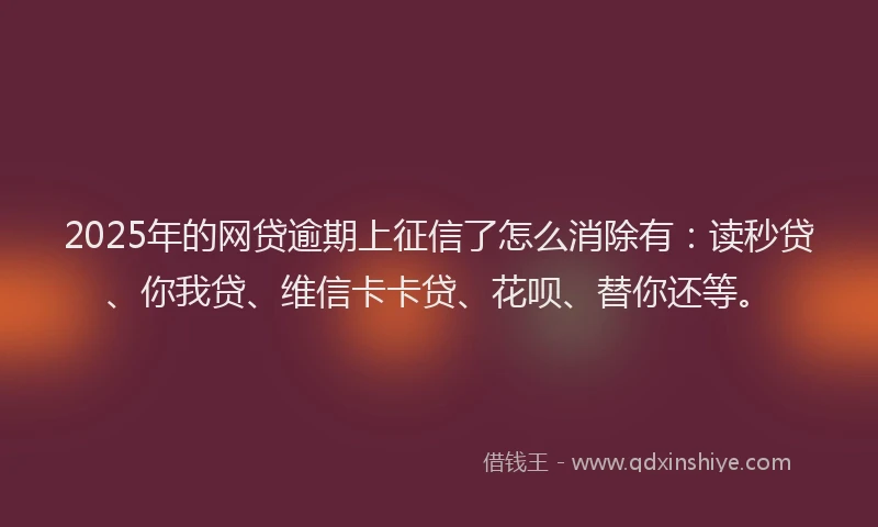 2025年的网贷逾期上征信了怎么消除有：读秒贷、你我贷、维信卡卡贷、花呗、替你还等。
