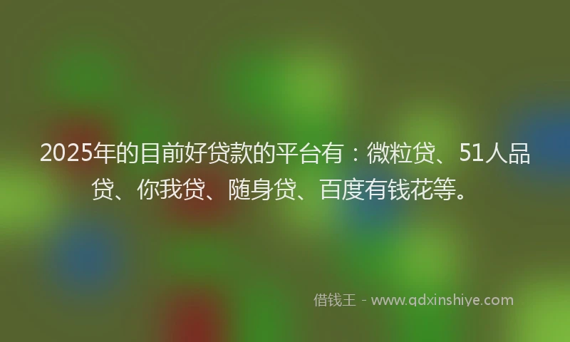 2025年的目前好贷款的平台有：微粒贷、51人品贷、你我贷、随身贷、百度有钱花等。