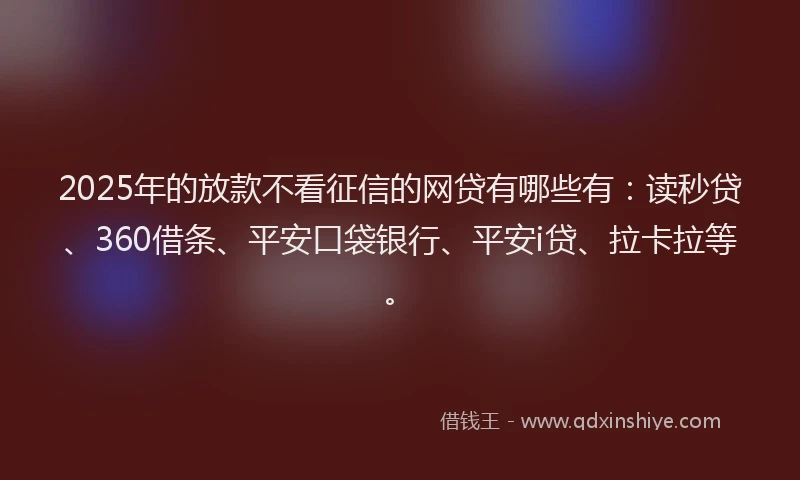 2025年的放款不看征信的网贷有哪些有：读秒贷、360借条、平安口袋银行、平安i贷、拉卡拉等。