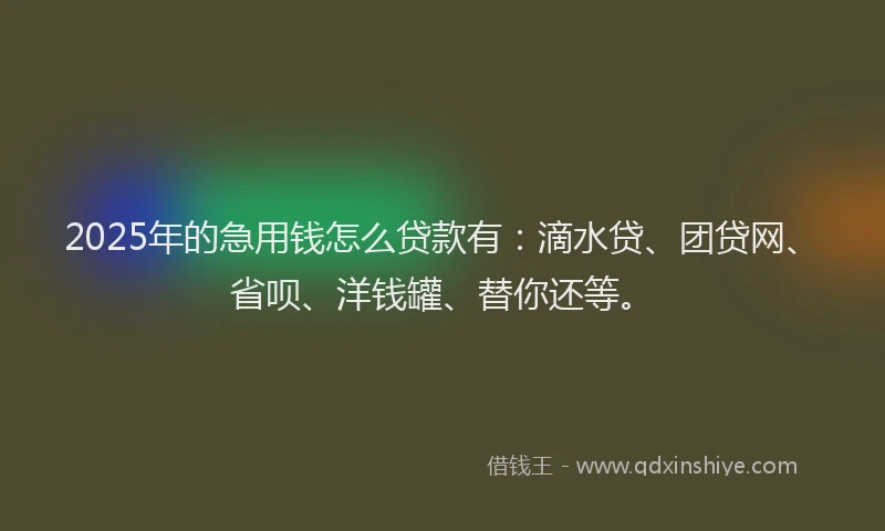 2025年的急用钱怎么贷款有：滴水贷、团贷网、省呗、洋钱罐、替你还等。