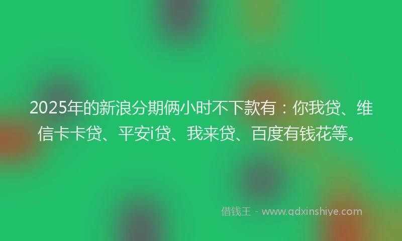 2025年的新浪分期俩小时不下款有：你我贷、维信卡卡贷、平安i贷、我来贷、百度有钱花等。