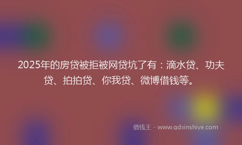 2025年的房贷被拒被网贷坑了有：滴水贷、功夫贷、拍拍贷、你我贷、微博借钱等。