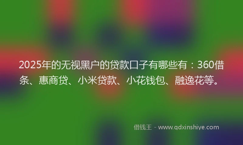 2025年的无视黑户的贷款口子有哪些有：360借条、惠商贷、小米贷款、小花钱包、融逸花等。