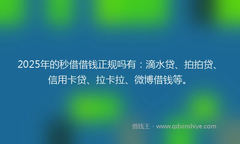 2025年的秒借借钱正规吗有：滴水贷、拍拍贷、信用卡贷、拉卡拉、微博借钱等。