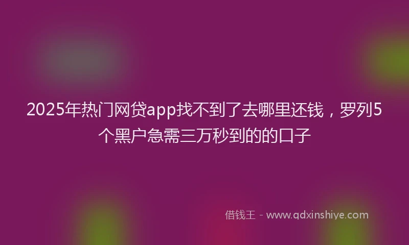 2025年热门网贷app找不到了去哪里还钱，罗列5个黑户急需三万秒到的的口子