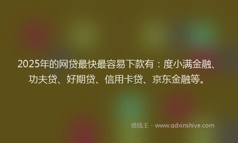 2025年的网贷最快最容易下款有：度小满金融、功夫贷、好期贷、信用卡贷、京东金融等。