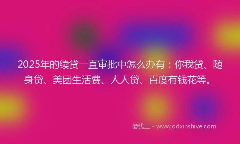 2025年的续贷一直审批中怎么办有：你我贷、随身贷、美团生活费、人人贷、百度有钱花等。