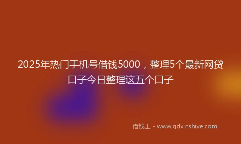 2025年热门手机号借钱5000，整理5个最新网贷口子今日整理这五个口子