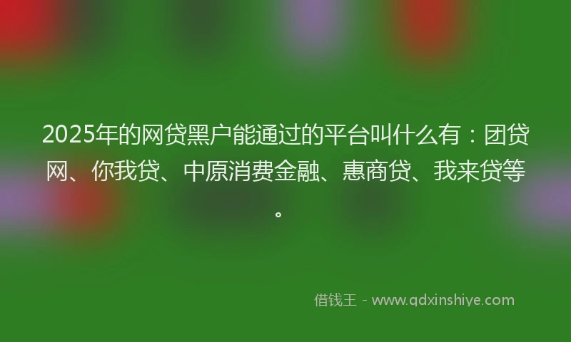 2025年的网贷黑户能通过的平台叫什么有：团贷网、你我贷、中原消费金融、惠商贷、我来贷等。