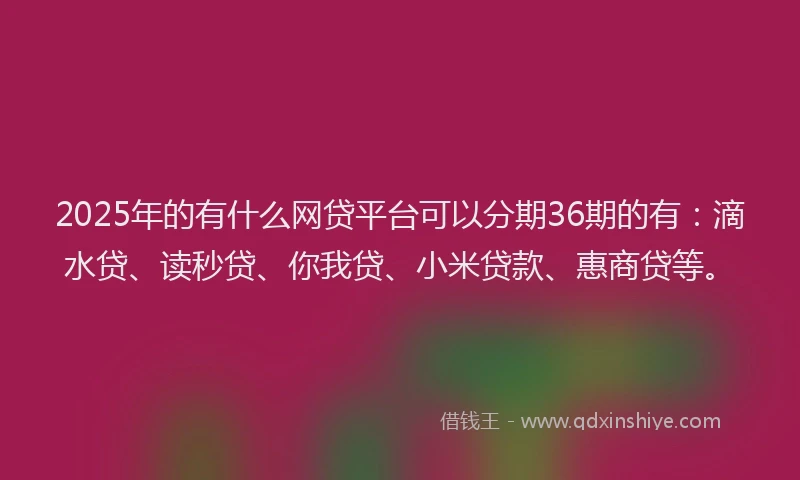 2025年的有什么网贷平台可以分期36期的有：滴水贷、读秒贷、你我贷、小米贷款、惠商贷等。