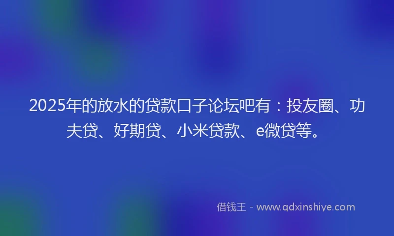 2025年的放水的贷款口子论坛吧有：投友圈、功夫贷、好期贷、小米贷款、e微贷等。