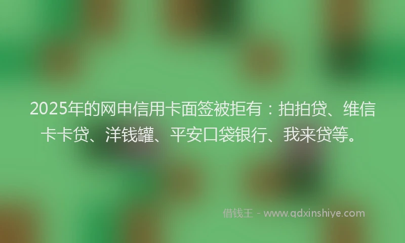 2025年的网申信用卡面签被拒有：拍拍贷、维信卡卡贷、洋钱罐、平安口袋银行、我来贷等。