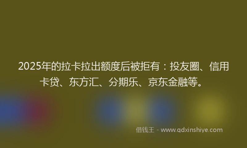 2025年的拉卡拉出额度后被拒有：投友圈、信用卡贷、东方汇、分期乐、京东金融等。
