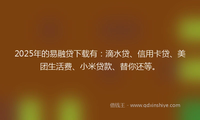 2025年的易融贷下载有：滴水贷、信用卡贷、美团生活费、小米贷款、替你还等。