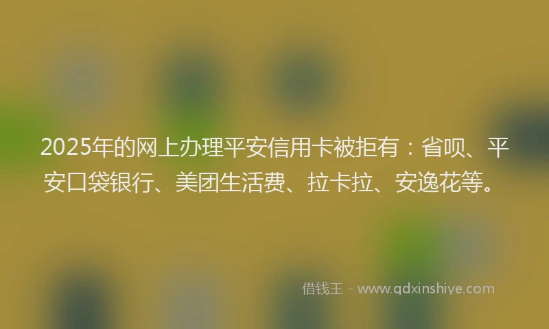 2025年的网上办理平安信用卡被拒有：省呗、平安口袋银行、美团生活费、拉卡拉、安逸花等。