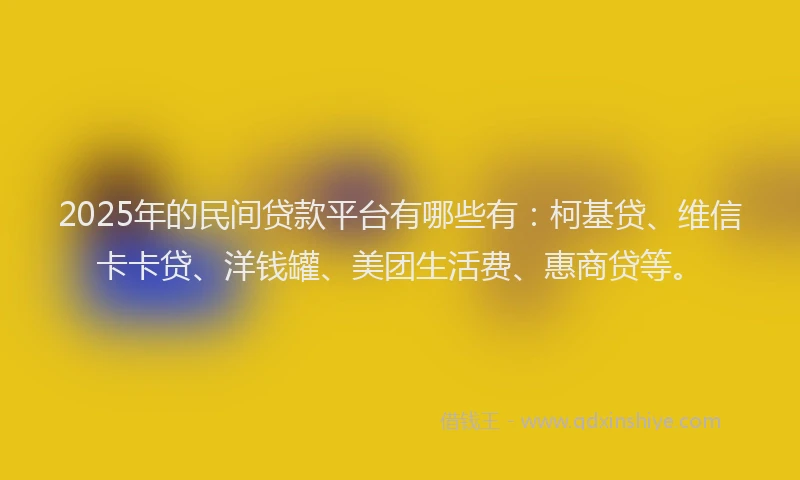 2025年的民间贷款平台有哪些有：柯基贷、维信卡卡贷、洋钱罐、美团生活费、惠商贷等。