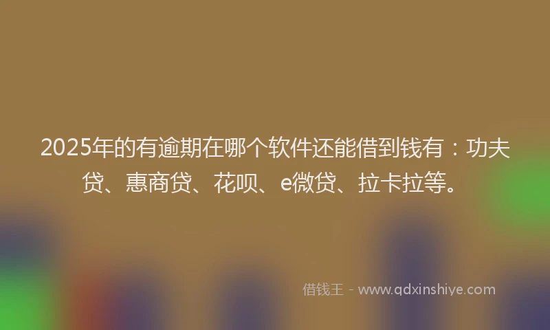 2025年的有逾期在哪个软件还能借到钱有：功夫贷、惠商贷、花呗、e微贷、拉卡拉等。