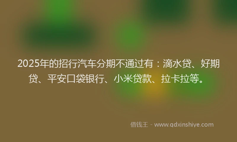 2025年的招行汽车分期不通过有：滴水贷、好期贷、平安口袋银行、小米贷款、拉卡拉等。