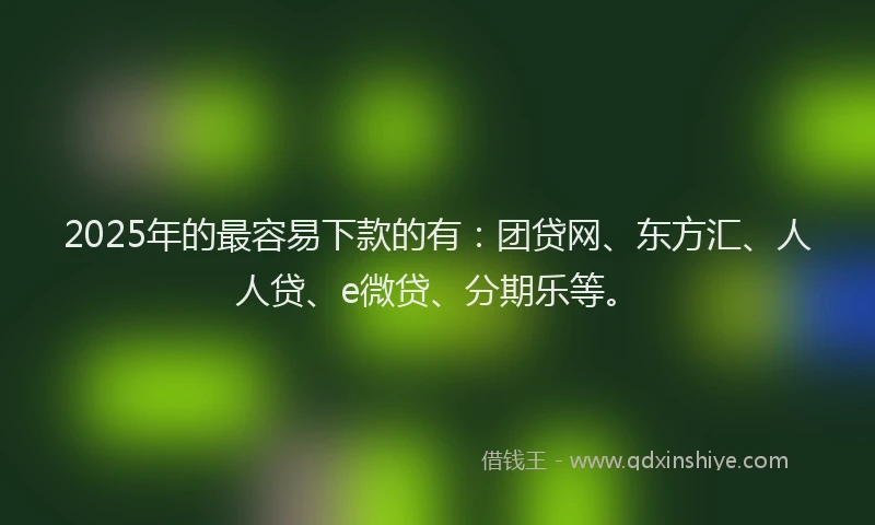 2025年的最容易下款的有：团贷网、东方汇、人人贷、e微贷、分期乐等。