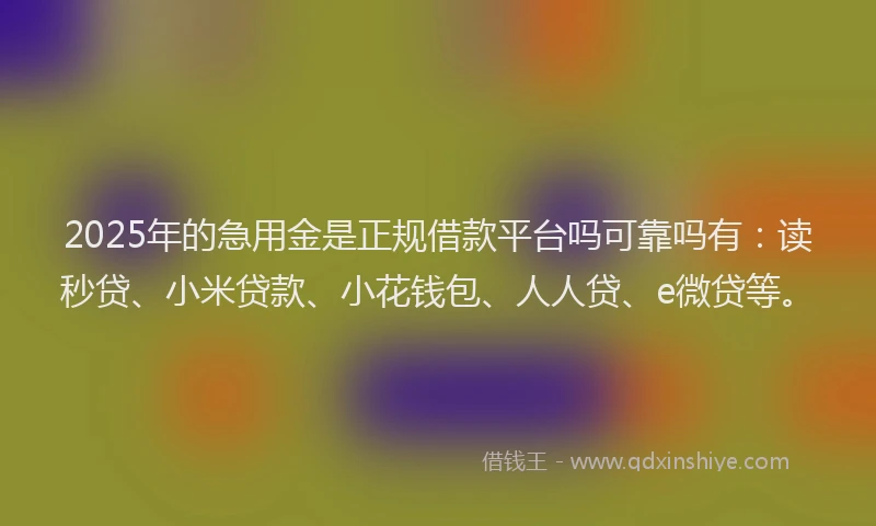 2025年的急用金是正规借款平台吗可靠吗有：读秒贷、小米贷款、小花钱包、人人贷、e微贷等。
