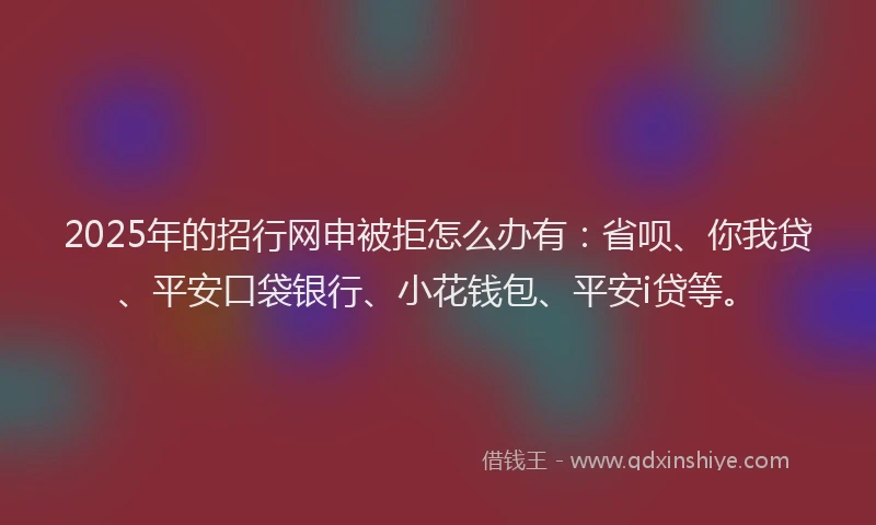 2025年的招行网申被拒怎么办有：省呗、你我贷、平安口袋银行、小花钱包、平安i贷等。