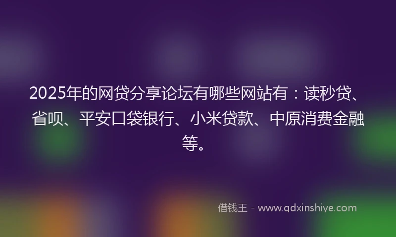 2025年的网贷分享论坛有哪些网站有：读秒贷、省呗、平安口袋银行、小米贷款、中原消费金融等。