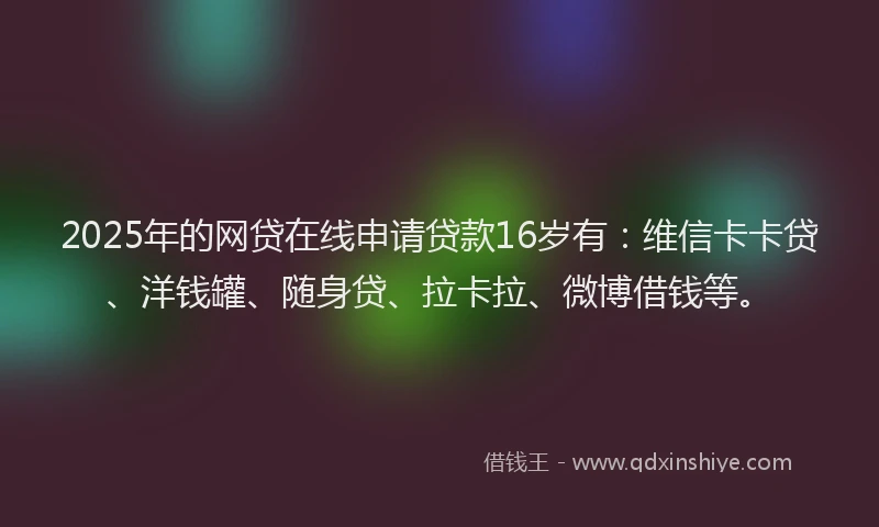 2025年的网贷在线申请贷款16岁有：维信卡卡贷、洋钱罐、随身贷、拉卡拉、微博借钱等。