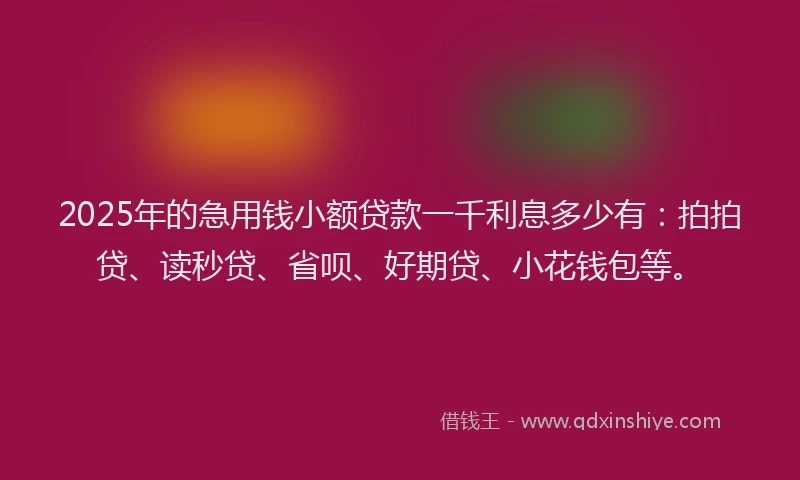 2025年的急用钱小额贷款一千利息多少有：拍拍贷、读秒贷、省呗、好期贷、小花钱包等。
