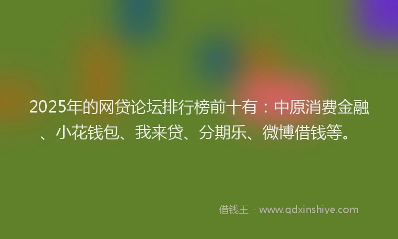 2025年的网贷论坛排行榜前十有：中原消费金融、小花钱包、我来贷、分期乐、微博借钱等。
