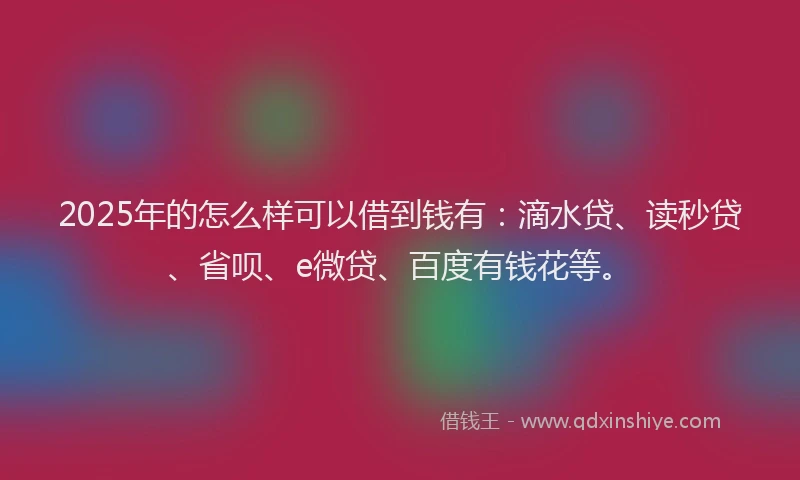 2025年的怎么样可以借到钱有：滴水贷、读秒贷、省呗、e微贷、百度有钱花等。