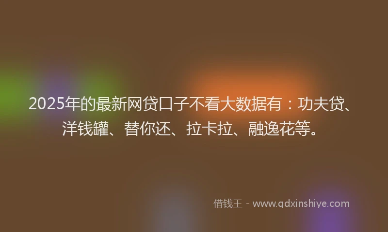 2025年的最新网贷口子不看大数据有：功夫贷、洋钱罐、替你还、拉卡拉、融逸花等。