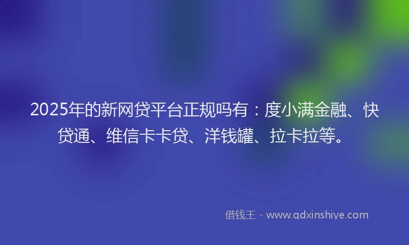 2025年的新网贷平台正规吗有：度小满金融、快贷通、维信卡卡贷、洋钱罐、拉卡拉等。