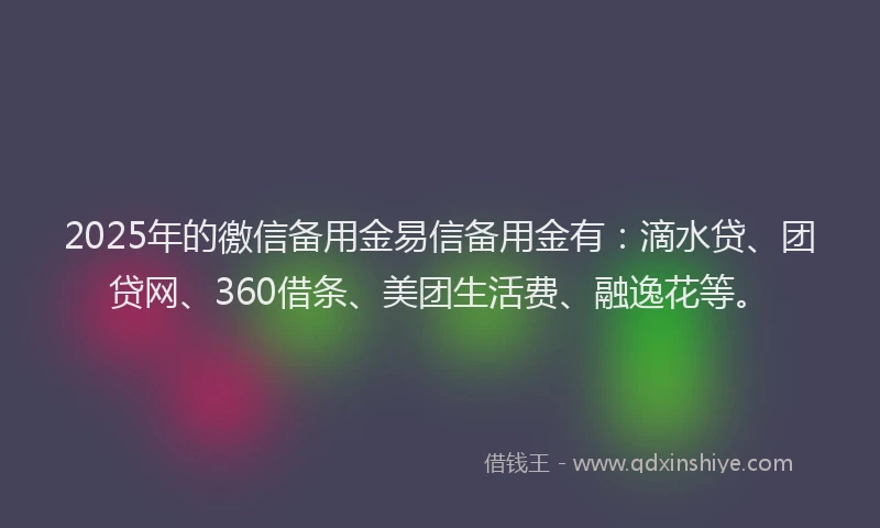 2025年的徼信备用金易信备用金有：滴水贷、团贷网、360借条、美团生活费、融逸花等。
