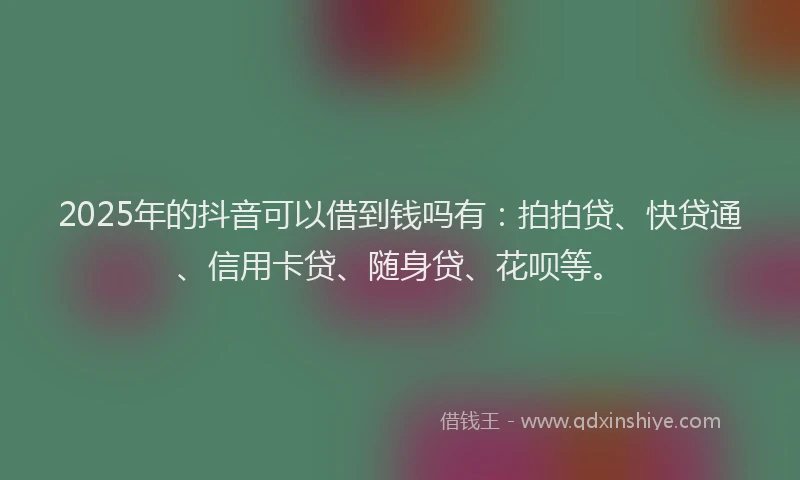 2025年的抖音可以借到钱吗有：拍拍贷、快贷通、信用卡贷、随身贷、花呗等。