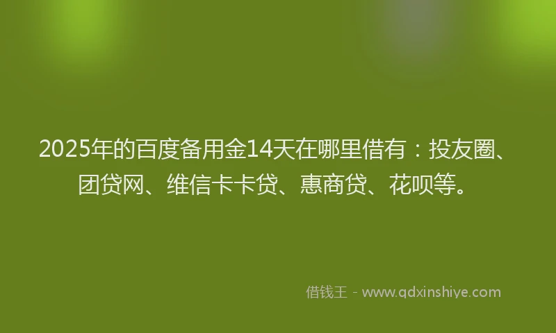 2025年的百度备用金14天在哪里借有：投友圈、团贷网、维信卡卡贷、惠商贷、花呗等。