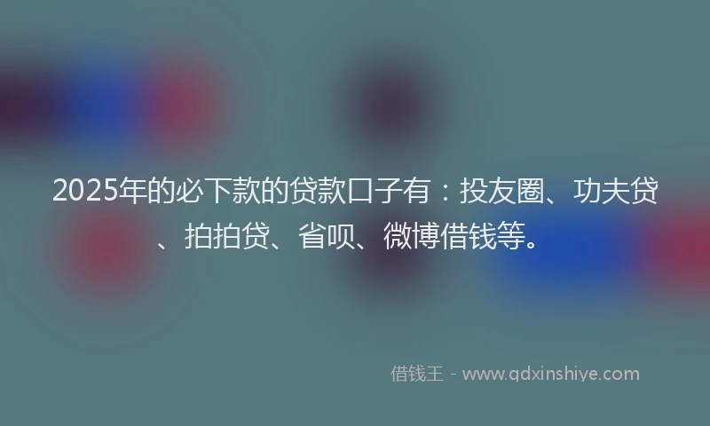 2025年的必下款的贷款口子有：投友圈、功夫贷、拍拍贷、省呗、微博借钱等。