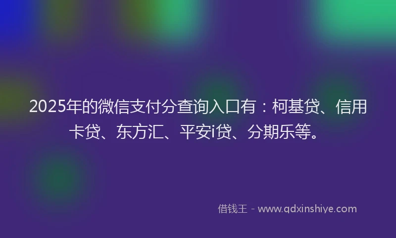 2025年的微信支付分查询入口有：柯基贷、信用卡贷、东方汇、平安i贷、分期乐等。