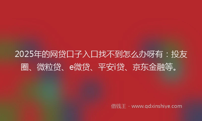 2025年的网贷口子入口找不到怎么办呀有：投友圈、微粒贷、e微贷、平安i贷、京东金融等。
