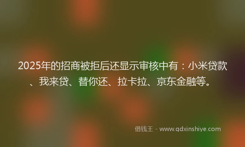 2025年的招商被拒后还显示审核中有：小米贷款、我来贷、替你还、拉卡拉、京东金融等。
