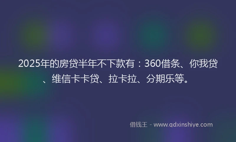 2025年的房贷半年不下款有：360借条、你我贷、维信卡卡贷、拉卡拉、分期乐等。