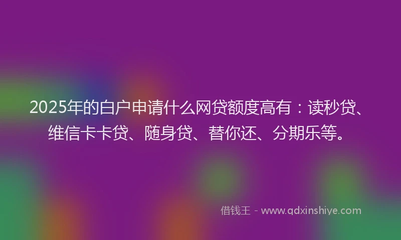 2025年的白户申请什么网贷额度高有：读秒贷、维信卡卡贷、随身贷、替你还、分期乐等。