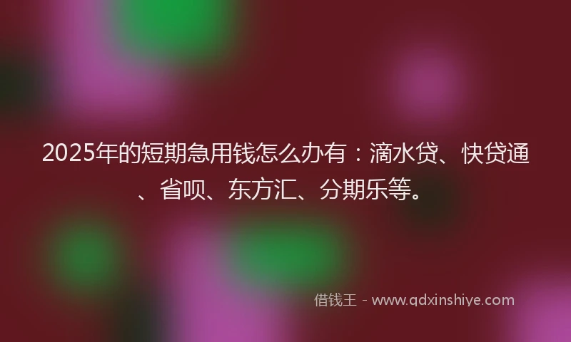 2025年的短期急用钱怎么办有：滴水贷、快贷通、省呗、东方汇、分期乐等。