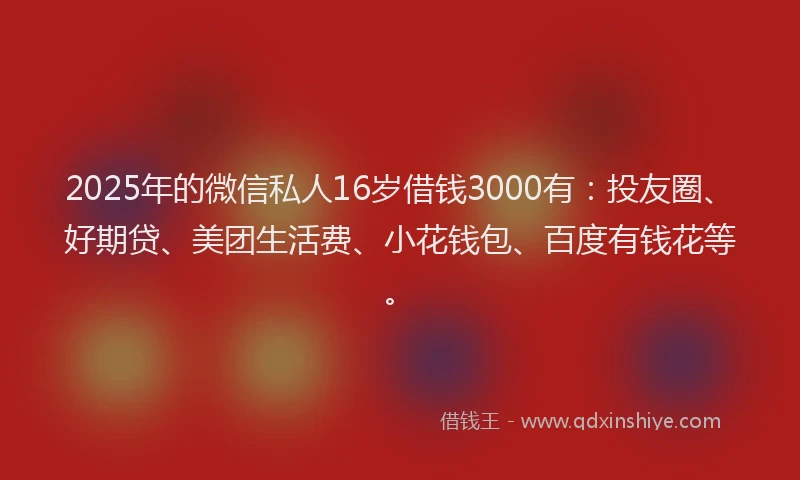 2025年的微信私人16岁借钱3000有：投友圈、好期贷、美团生活费、小花钱包、百度有钱花等。