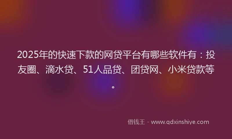 2025年的快速下款的网贷平台有哪些软件有：投友圈、滴水贷、51人品贷、团贷网、小米贷款等。