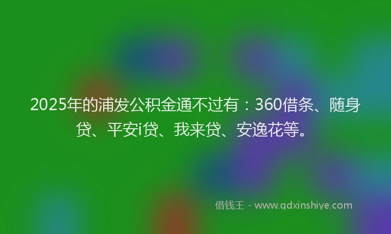 2025年的浦发公积金通不过有：360借条、随身贷、平安i贷、我来贷、安逸花等。