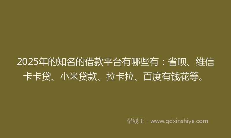 2025年的知名的借款平台有哪些有：省呗、维信卡卡贷、小米贷款、拉卡拉、百度有钱花等。