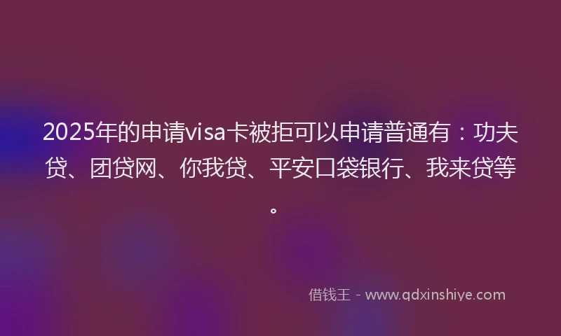 2025年的申请visa卡被拒可以申请普通有：功夫贷、团贷网、你我贷、平安口袋银行、我来贷等。