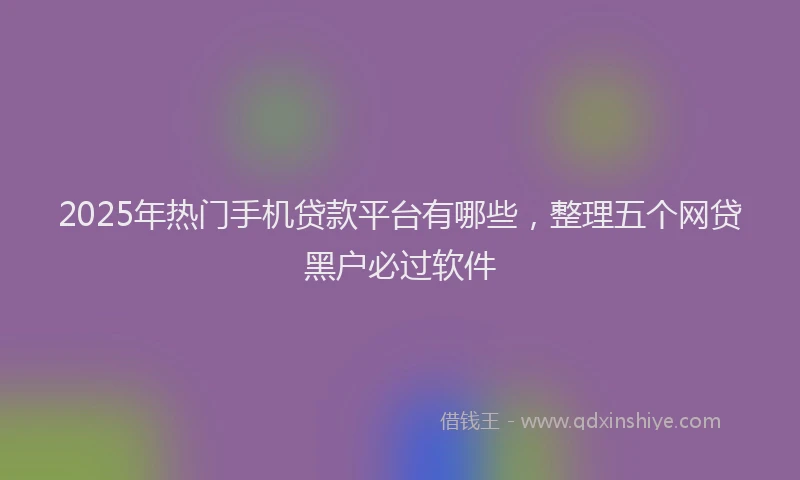 2025年热门手机贷款平台有哪些，整理五个网贷黑户必过软件