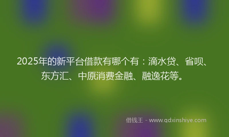 2025年的新平台借款有哪个有：滴水贷、省呗、东方汇、中原消费金融、融逸花等。